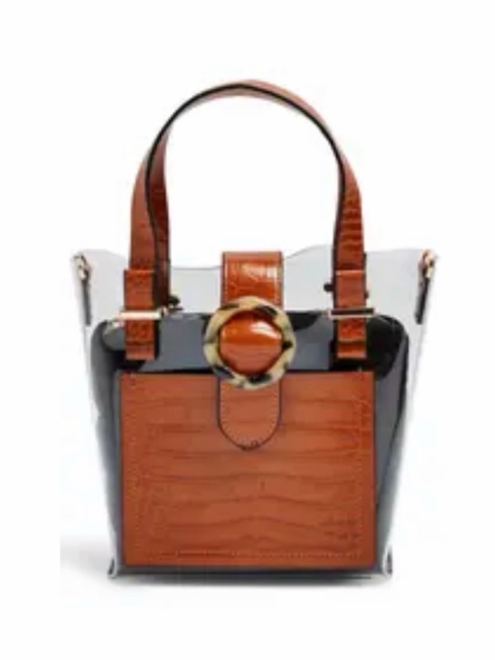 Topshop Tate Mix tote bag - Clear Crossbody Tote with Brown Croc Accents